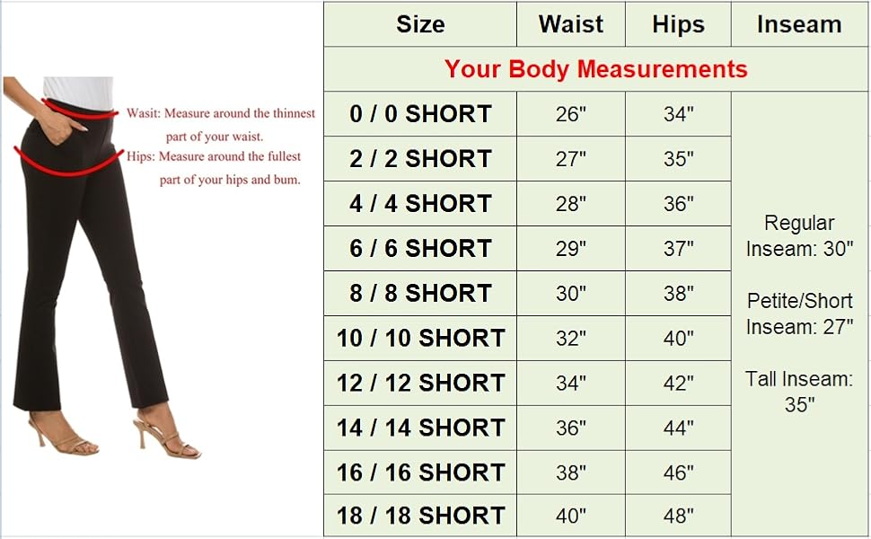 women pants size chart