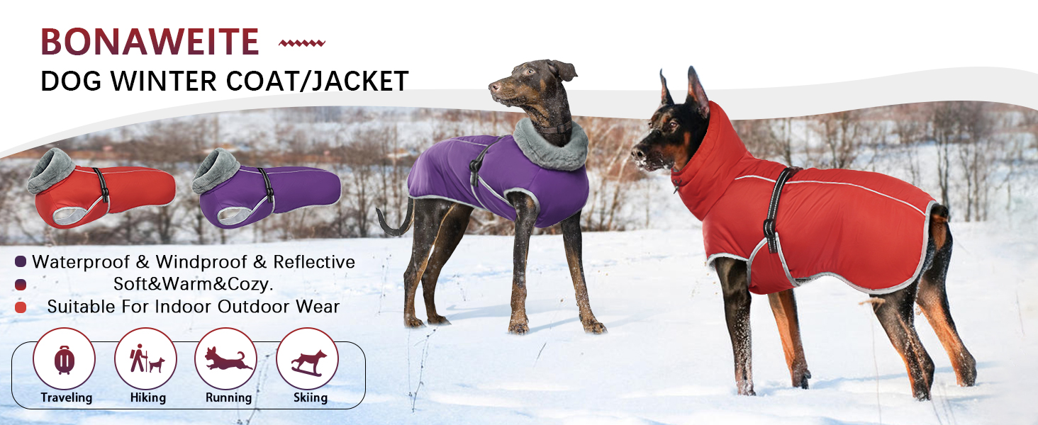 Bonaweite Dog Winter Coats, Extra Warm Dog Coat Padded Dog Jacket with