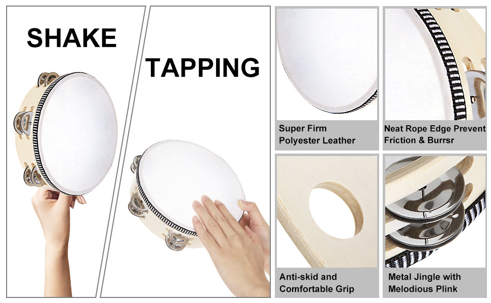 3 Pack 8 inch Tambourine for Adults Hand Held Wood