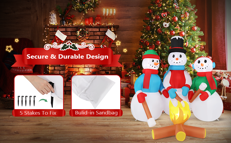 VINGLI Lighted Inflatable Christmas Snowman Outdoor