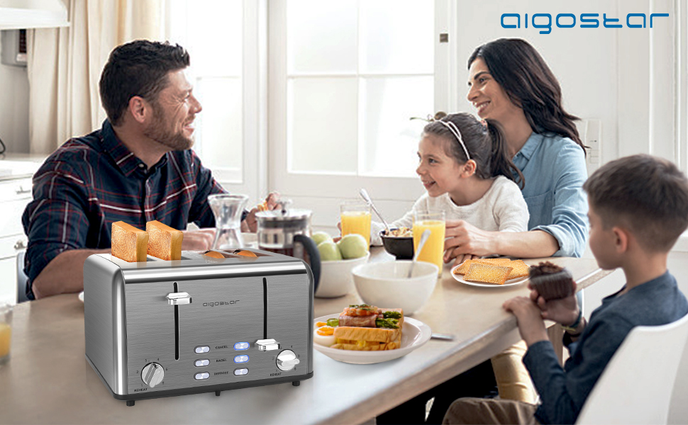 Aigostar Toaster 4 Slice Stainless Steel Toaster with Independent and