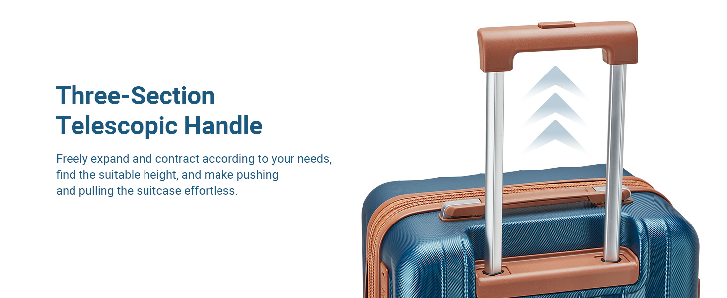 tr007 18 inch plus carry on luggage telescopic handle dark blue brown