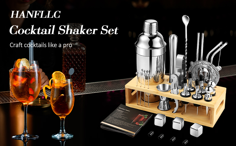 Bartender Kit Bar Set with Bamboo Stand, 35pcs 24oz