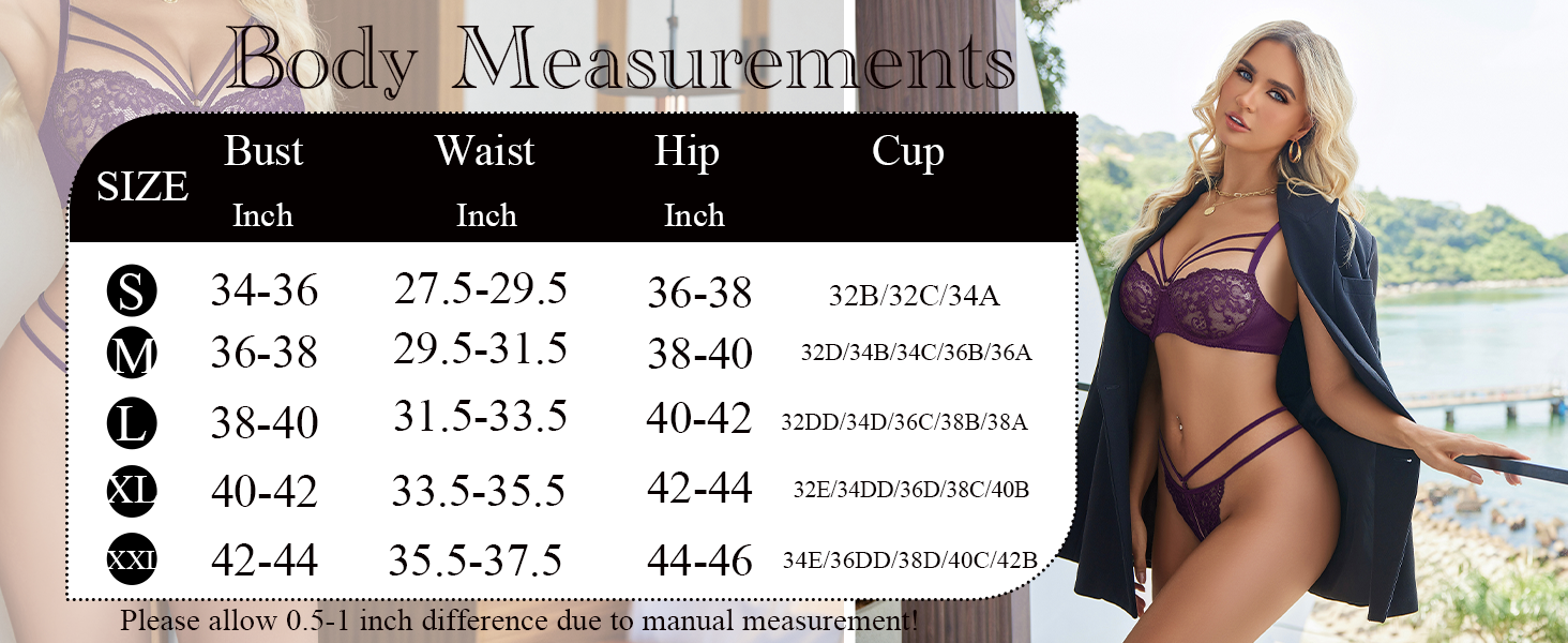 Sexy Lingerie for Women Lace Mesh Matching Bra and Panty Sets 2 Piece Strappy Thong Underwire