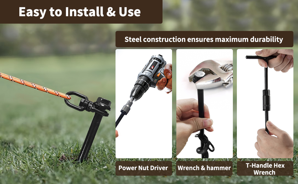 Feeloco Auger Anchors Screw in, 6Pack Heavy Duty Ground Screws Set for High Winds