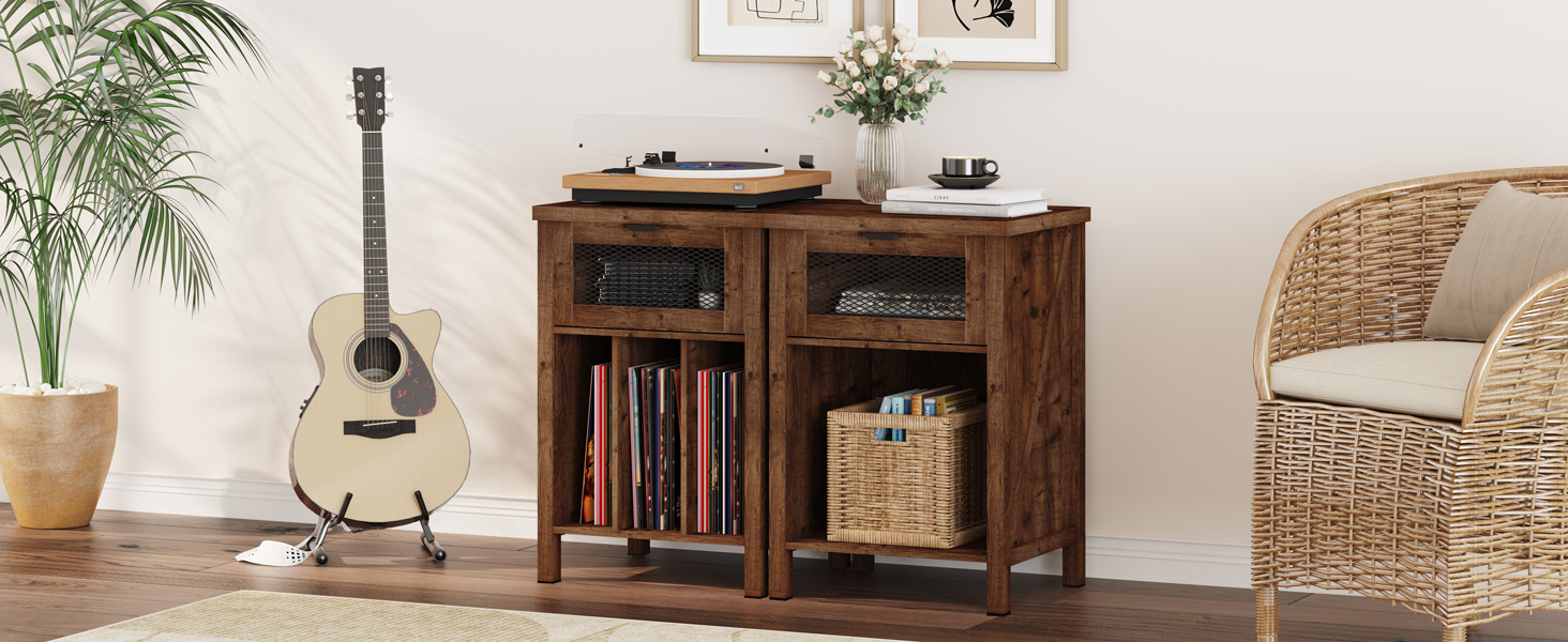 BON AUGURE Record Player Stand with Vinyl Storage