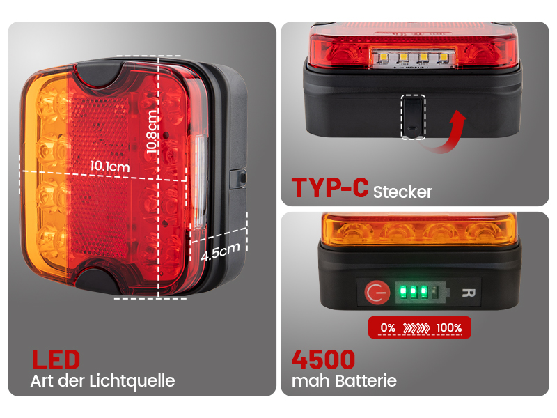 RED WOLF Funk Rückleuchten Anhänger Leuchtensatz Kabellos Magnet für ...