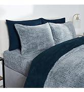 OHS Kingsize Duvet Cover Sets Navy Blue, Teddy Marl King Size Quilt Covers Duvet Super Soft Luxur...