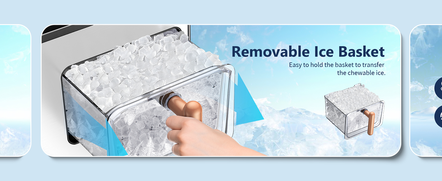 Nugget Ice Maker Countertop, 40lbs/24H Removable lce Basket