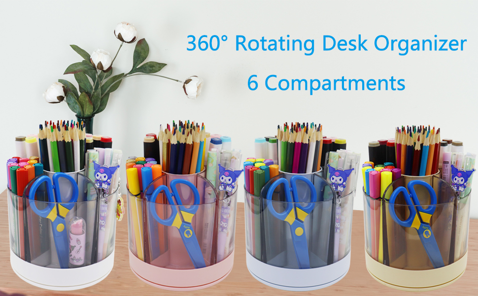 Flytreal 360 Rotating Desk Organizer Pen Holder, Plastic