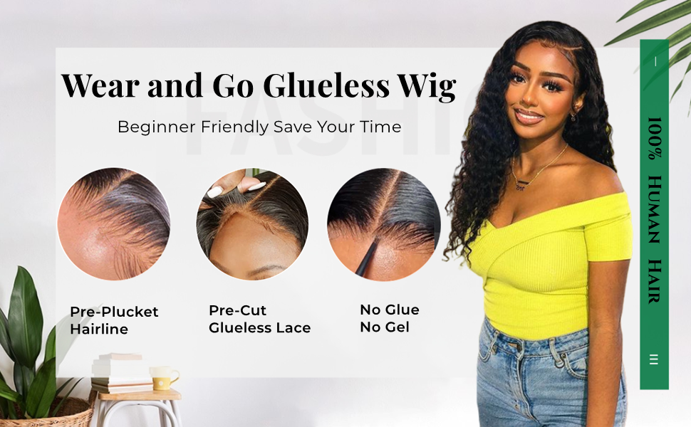 Wear And Go Glueless Wig, 4x4 Closure Wigs Human Hair，30