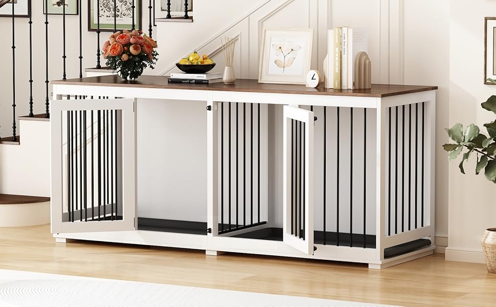 DAWNSPACES Large Dog Crate Furniture, 71" Heavy Duty Wooden Large Dog Kennel with