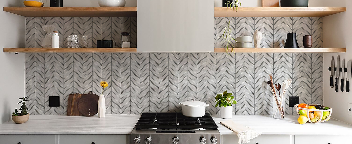 VMOZZA Peel and Stick Backsplash, 10Sheet Herringbone PVC Wall Tiles 12.1" x 9.7" Stick on
