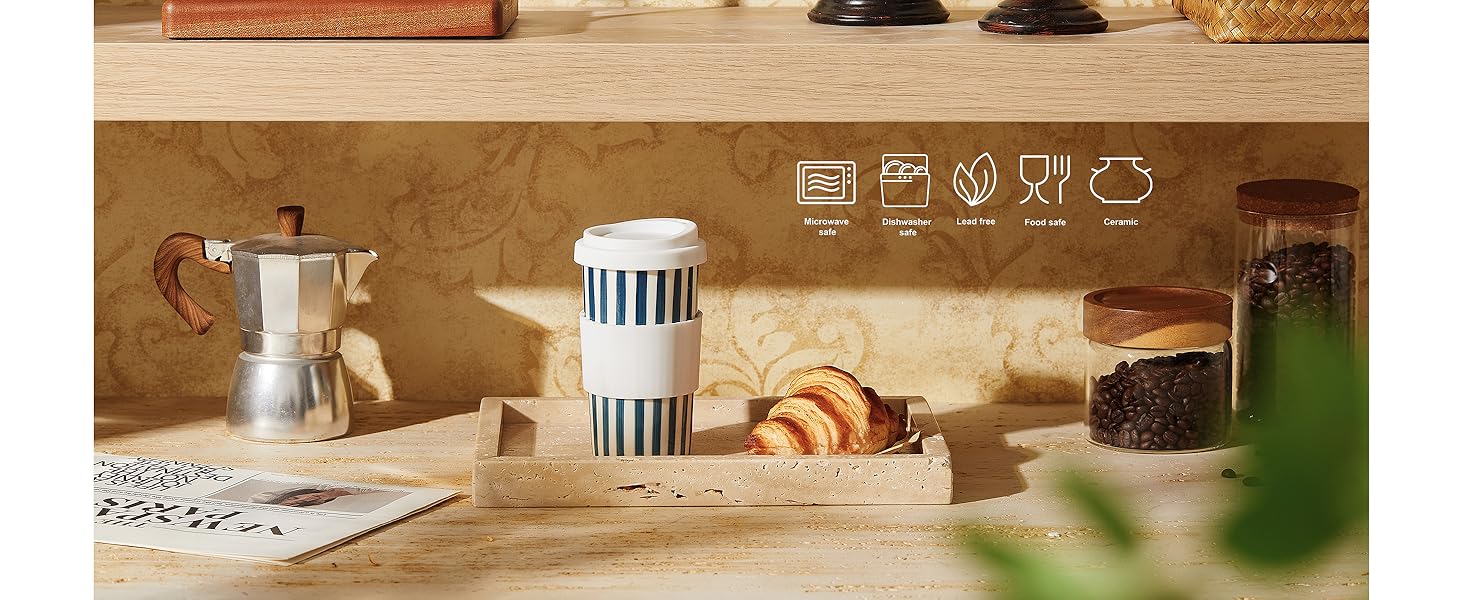 Reusable Cafe Ceramic travel mug, ceramic mug, coffee mug Taza de viaje de cerámica con tapa