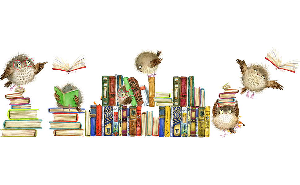 Reading Corner Wall Decals Owl Reading Books Wall Stickers