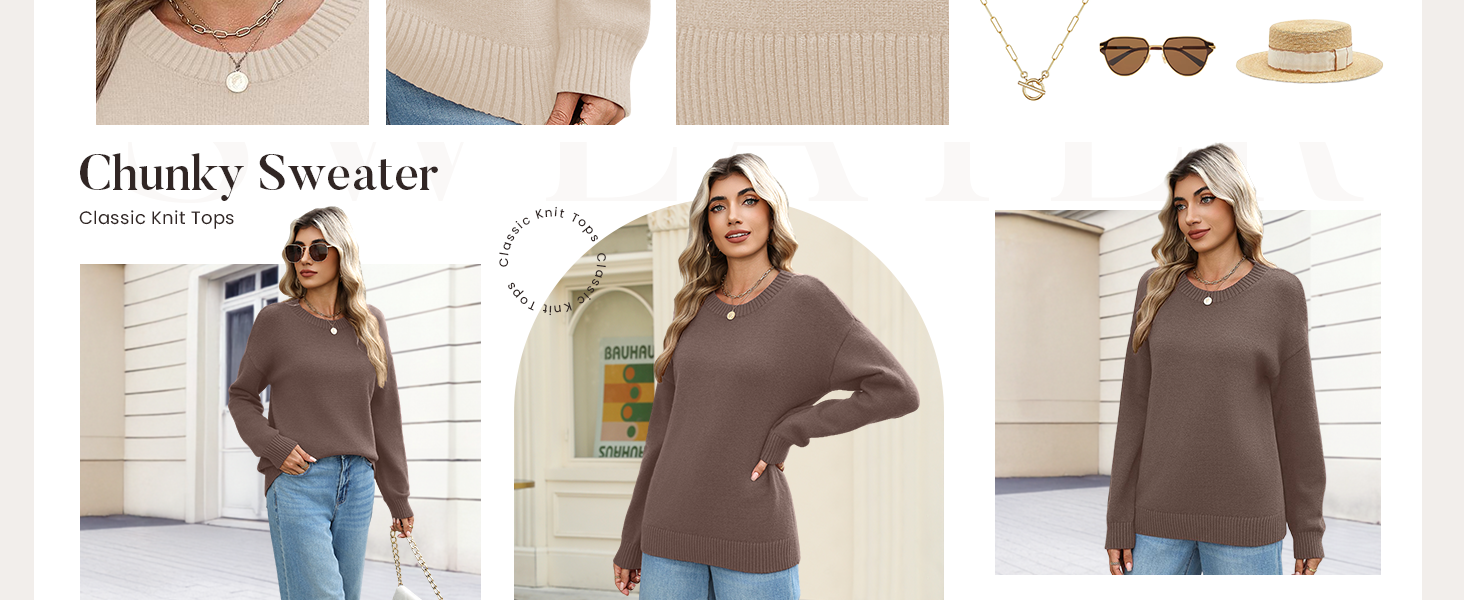 ong Sleeve Crewneck Ribbed Knit Pullover Sweater
