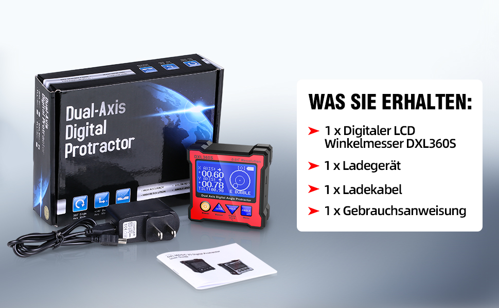 Digital Protractor DXL360S Digital LCD Protractor with Gyro + Gravity