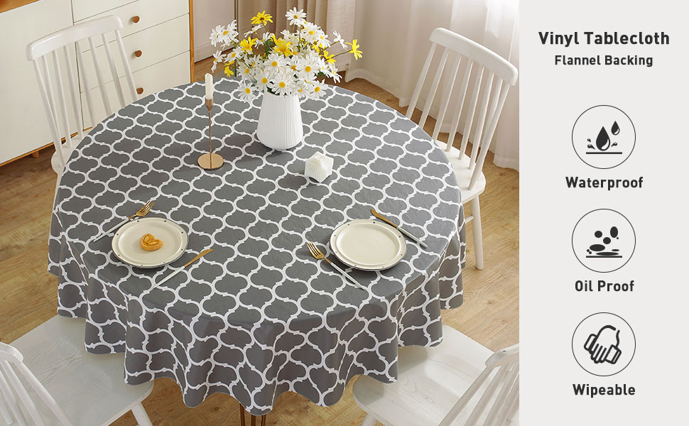 SASTYBALE Round Vinyl Tablecloth with Flannel Backing