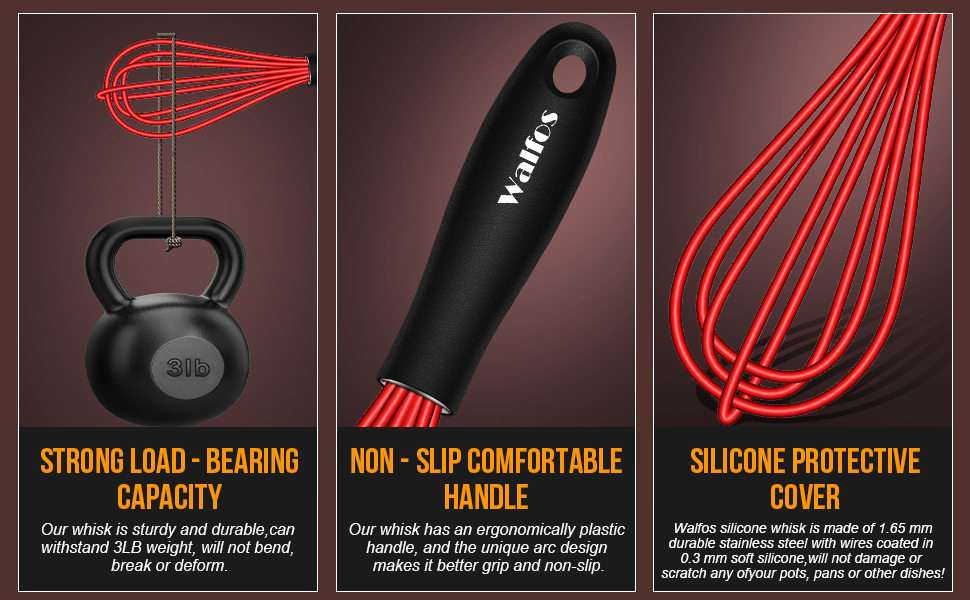 Walfos Mini Whisk Red Small whiskNon Scatch Rubber Coated