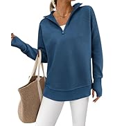 PRETTYGARDEN Womens Long Sleeve Quarter Zip Pullover Sweater Casual Loose V Neck Collared Ribbed ...