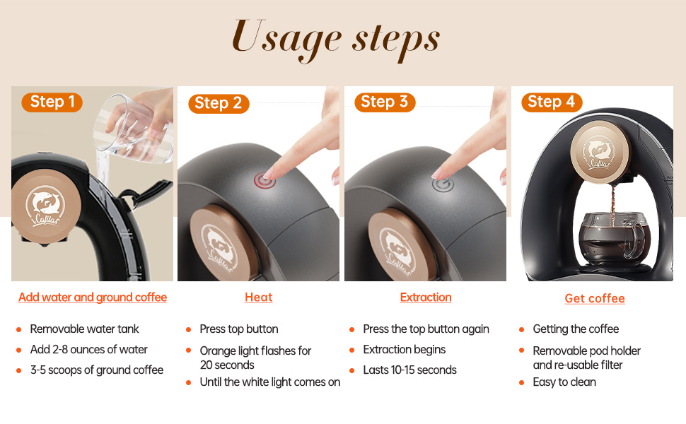 Coastacloud Single Serve Coffee Maker K Cup Ground Coffee compatible,2 in 1 Instant