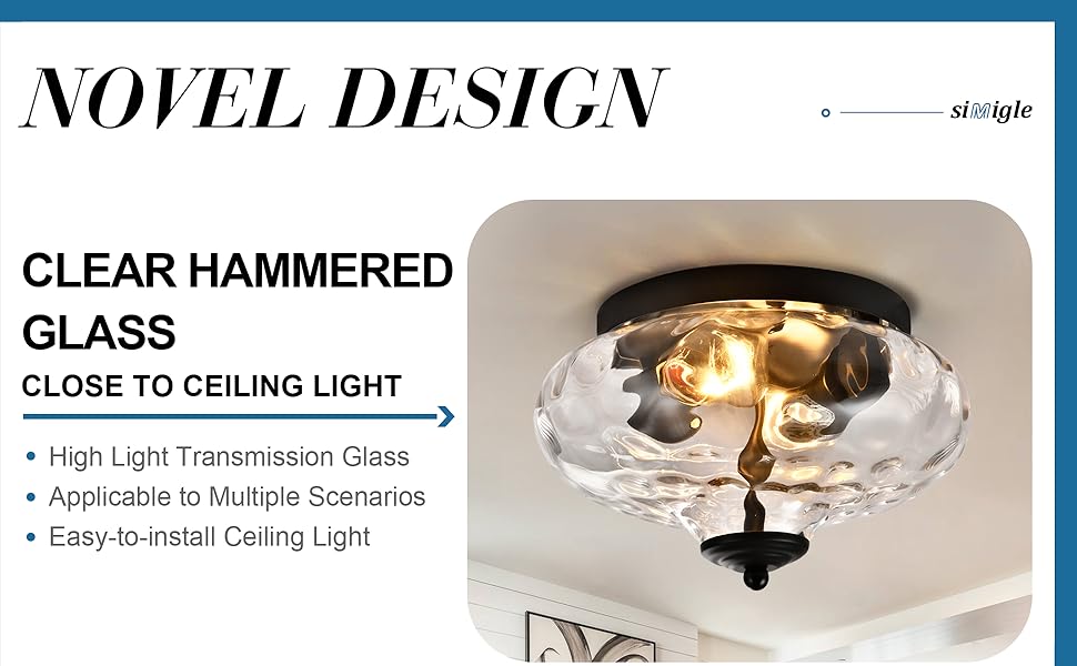 simigle 10" Hammered Glass Ceiling Light Flush Mount, Demo Close to