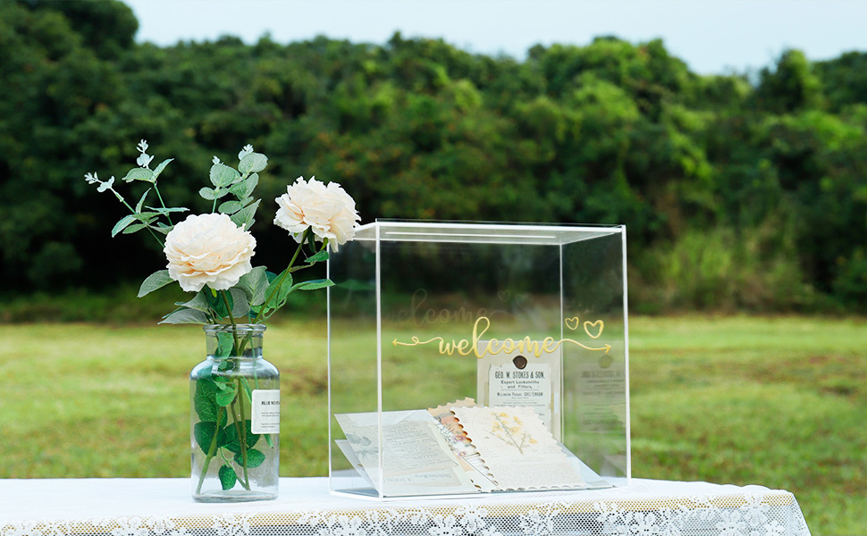 OurWarm Acrylic Wedding Card Box, Clear Gift Card Box for Wedding