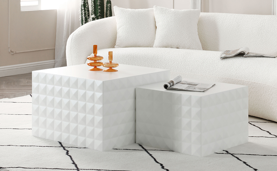 JURMALYN Round Drum Coffee Table White Nesting Coffee Table