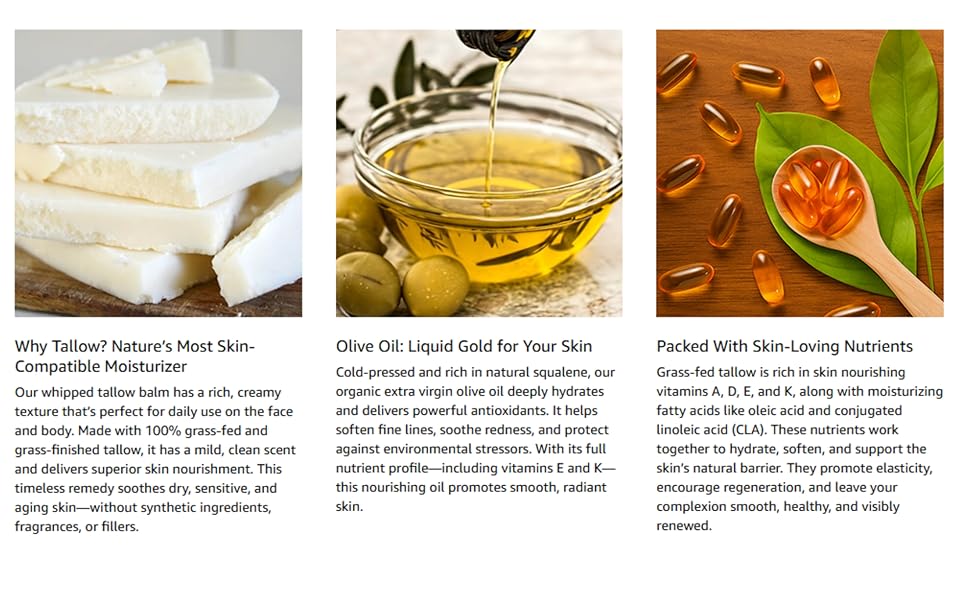 Grass-fed tallow skincare  Natural moisturizer  Whipped tallow balm  Skin nourishing beef tallow