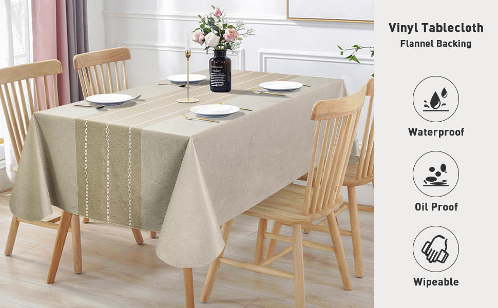 Vonabem 100 Waterproof Rectangle PVC Tablecloth, Vinyl