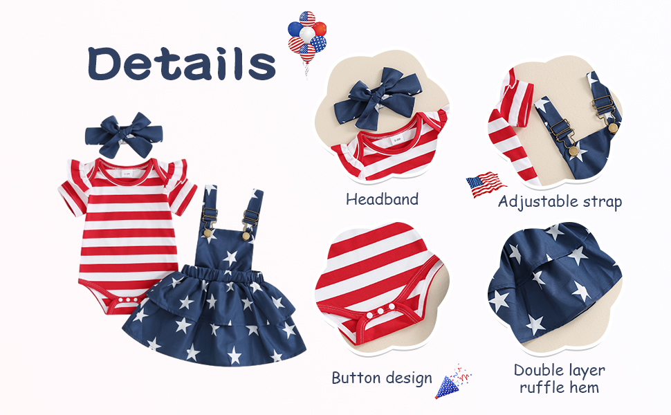 Baby Girl 4th Of July Outfit Newborn Ruffle Romper Skirt Set Toddler Bodysuit Fourth Of July Dress
