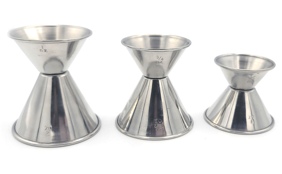 Metal Magery Stainless Steel Double Jiggers 1 & 2 oz, 3/4