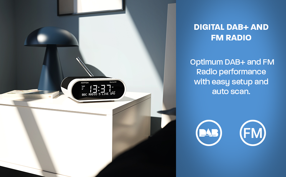 AZATOM Revival DAB+ DAB Digital FM Radio, Dual Alarm Clock, Wireless