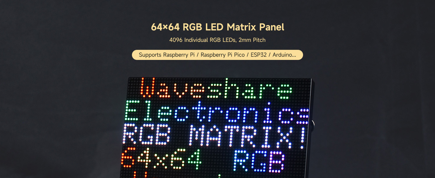 Waveshare RGB Full-Color LED Matrix Panel 2mm Pitch 64x64 Pixels ...