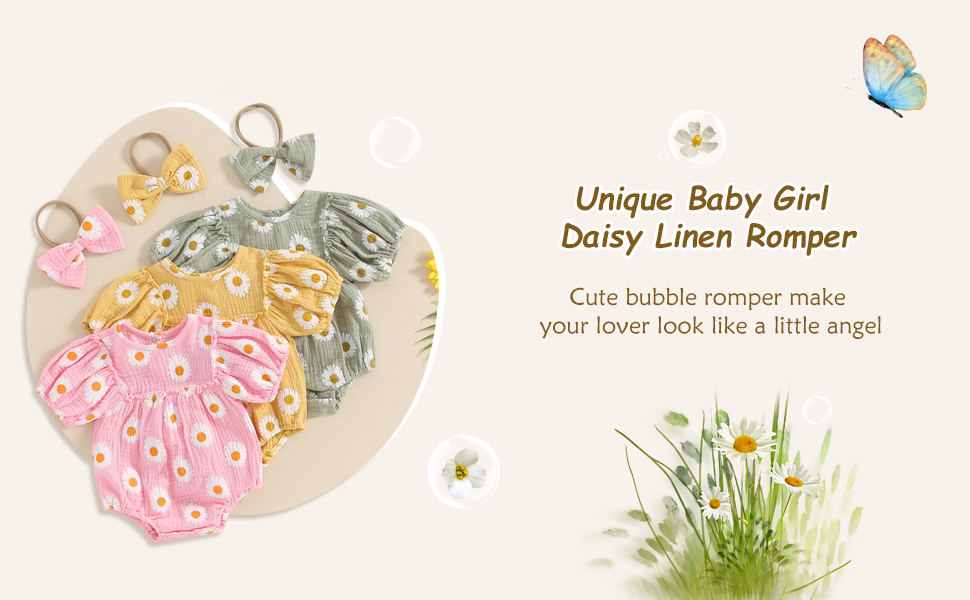 Newborn Baby Girl Clothes Summer Daisy Bubble Romper Cute Infant Outfits Toddler Floral