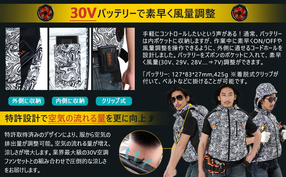 Amazon | 【2024年最新 30V超高出力 22000mAh】 空調冷風服 着脱