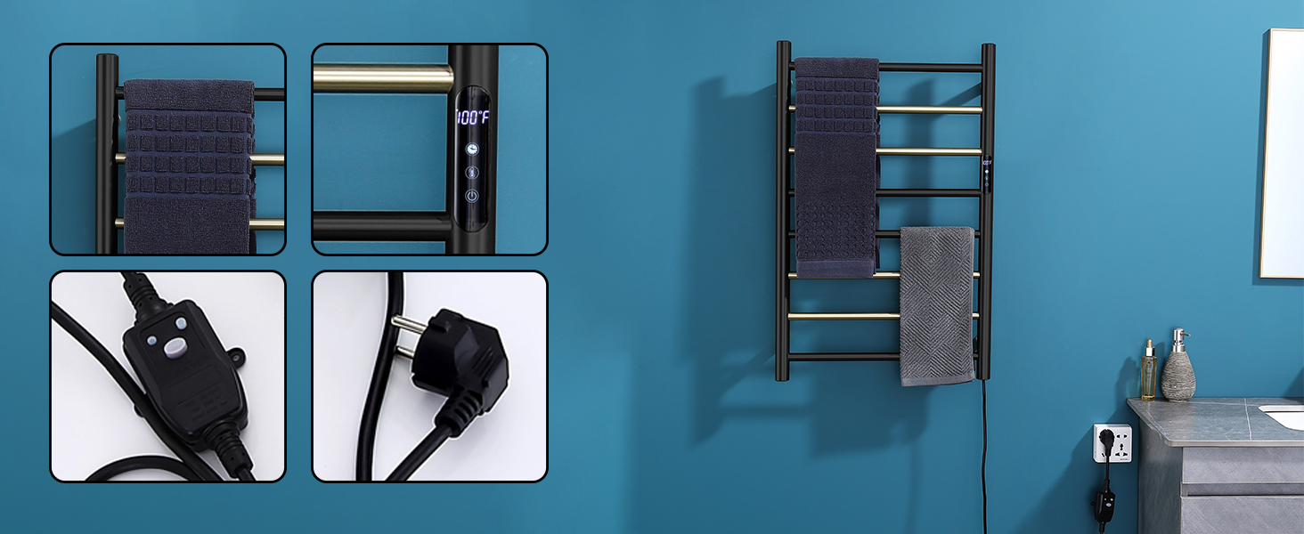 Towel Warmer Black and Brushed Gold