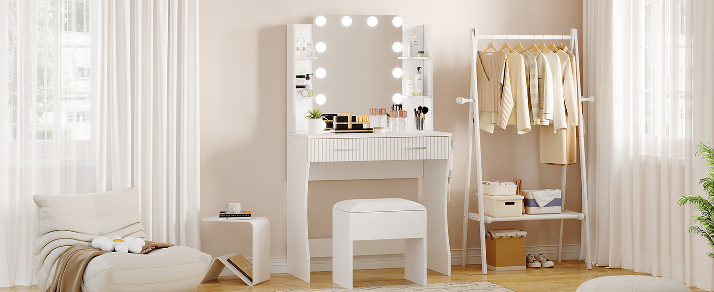 Makeup Vanity Desk with Mirror Lights Vanity Table Modern Dressing Table Furniture Storage Bedroom