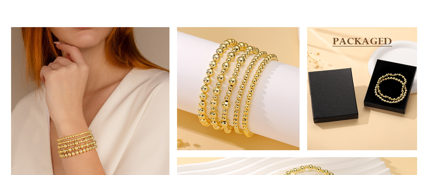 gold bead bracelet and packaged