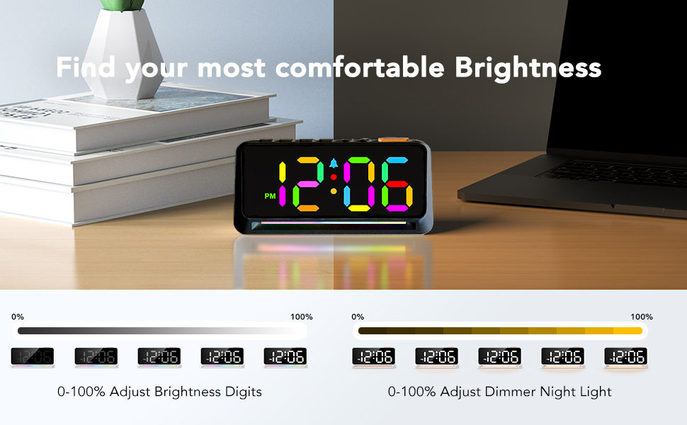 OCUBE Digital Clock with Night Light,Colorful Alarm Clocks Bedside