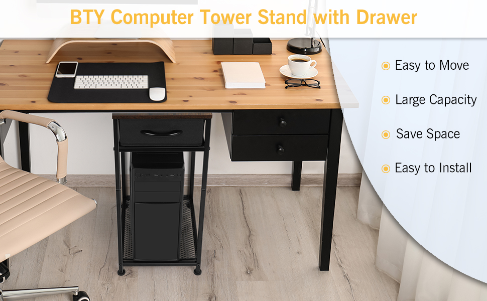 Computer Tower Stand with Drawer 2 Tier PC Tower Stand for