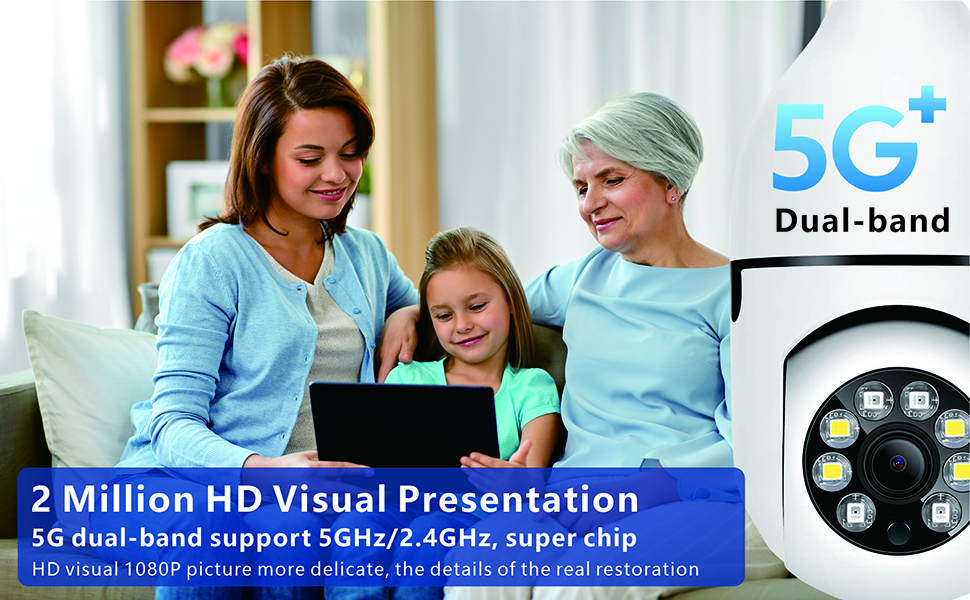 Light Bulb Security Camera 5ghz/2.4ghz Wifi,360°Mobile