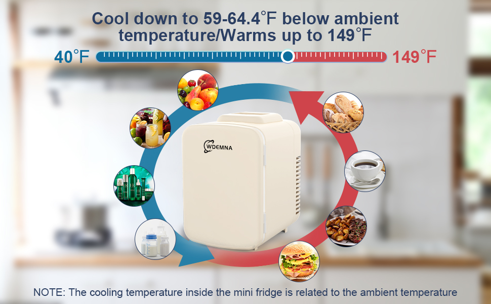 Mini Fridge Ivory White, 4 Liter/6 Cans Skincare Fridge for