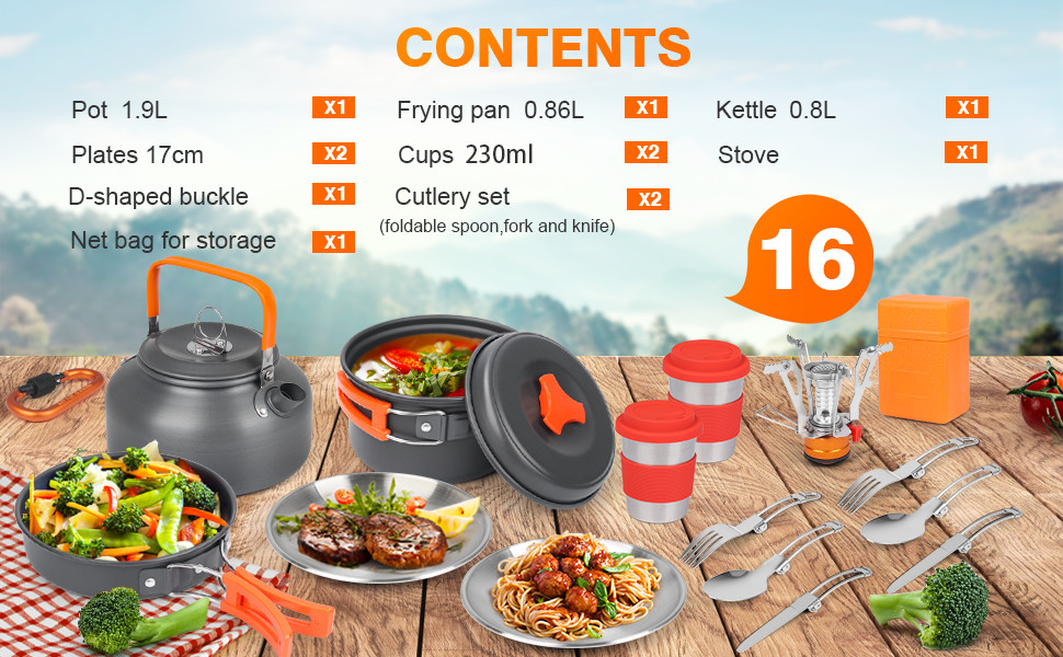 Bisgear Camping Cookware Kettle Backpacking Stove Mess Kit