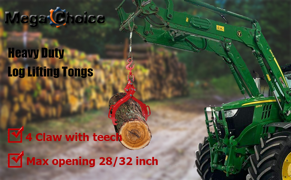 32 inch Log Lifting Tongs, 4 Claw Hook, Heavy Duty Felled