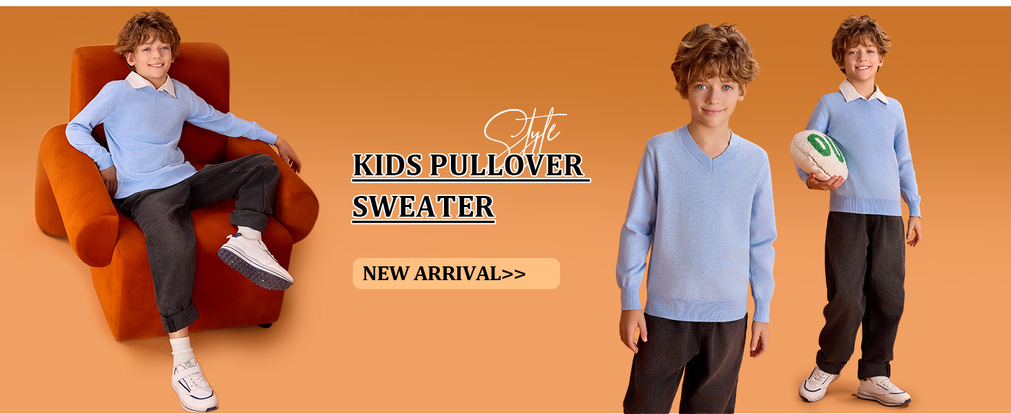 Boys School Uniform Sweater Kids Long Sleeve V Neck Pullover Fall Winter Clothes 5-14 Years