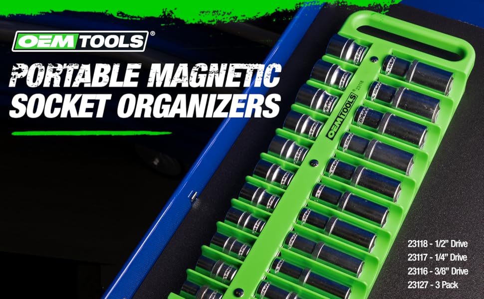 OEMTOOLS 23127 Portable Socket Organizer Tray, 3 Pack, 1/4