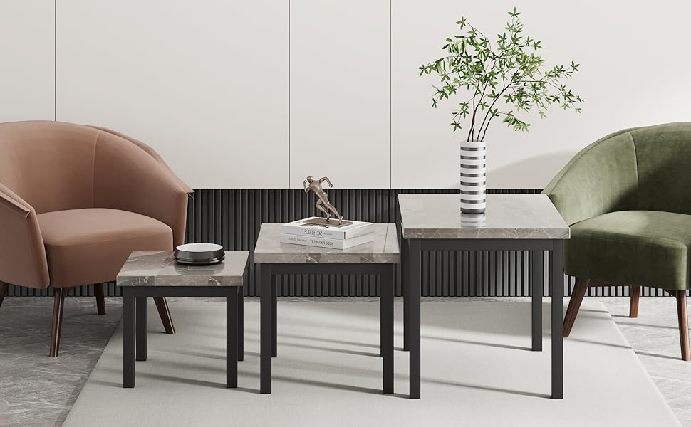 Homhougo Nesting Coffee Table Set of 3, Small End Table Set