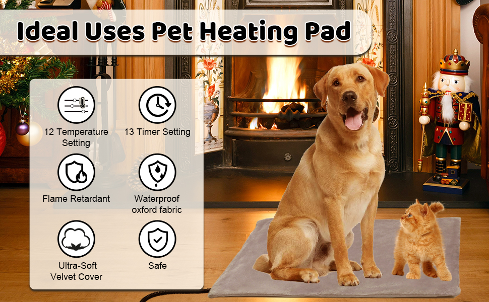 Pet Heating Pad, Temperature Adjustable Dog Cat Heating