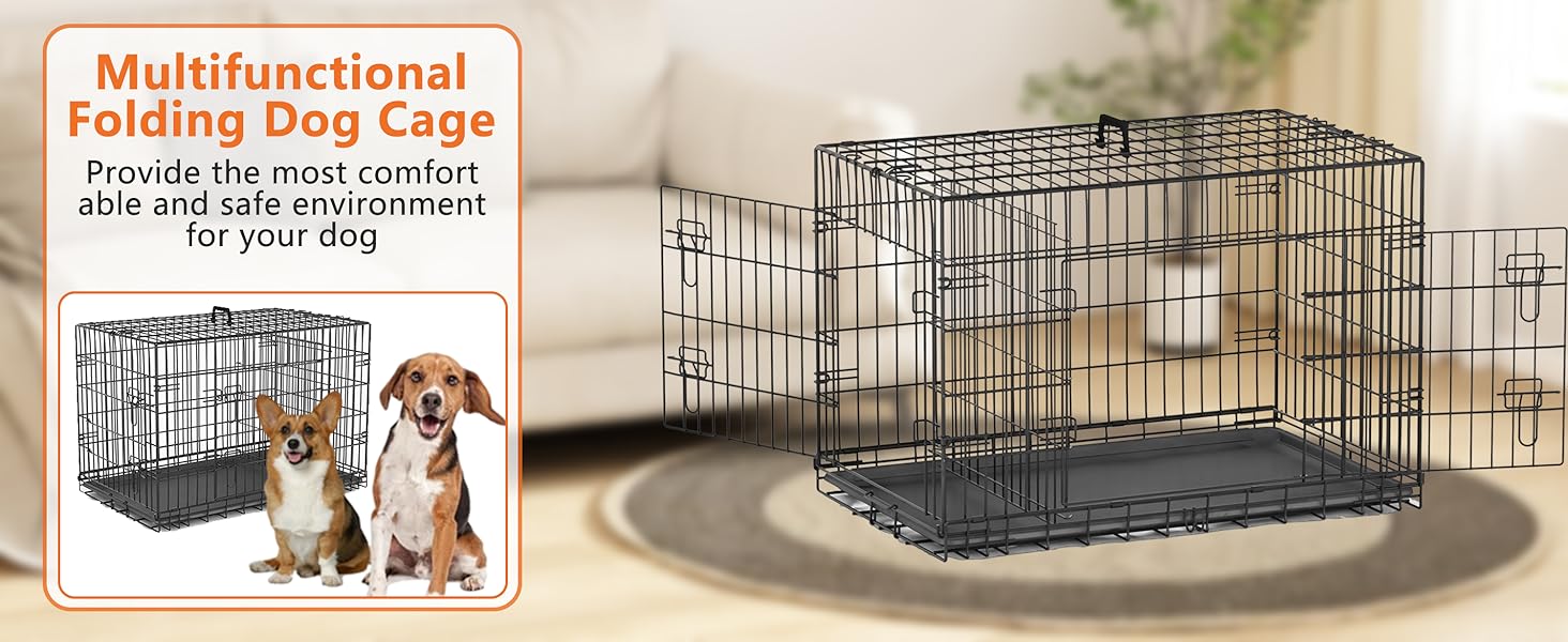 Piskyet 24 Inch Double Door Small Dog Crate with Divider